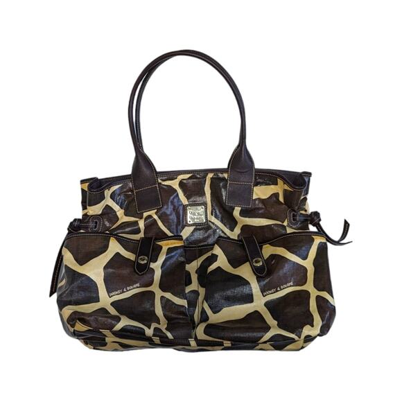 Dooney and Bourse Giraffe Print Tote Bag June Monza Coated Canvas Shoulder Purse - Picture 1 of 12